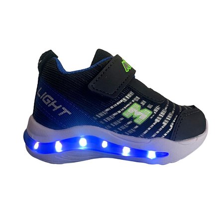 Tênis infantil Menino com Luzes de Led Preto e Azul Minipé