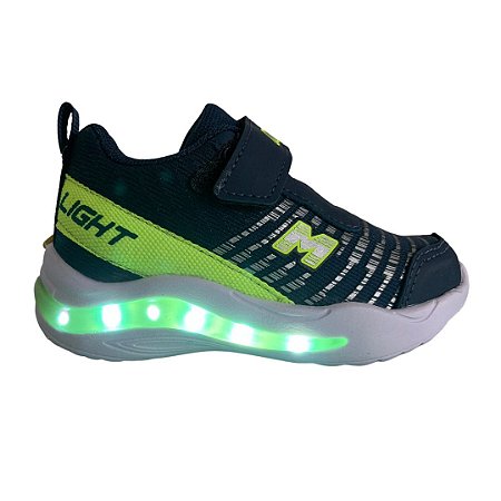 Tênis infantil Menino com Luzes de Led Minipé Azul e Verde