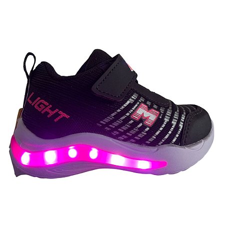 Tênis infantil Menina com Luzes de Led Minipé  Preto e Rosa