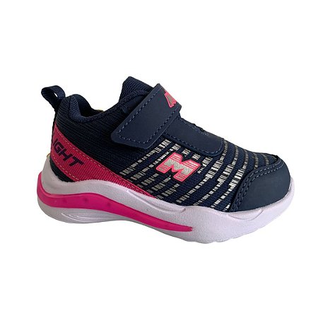 Tênis infantil Menina com Luzes de Led Minipé Azul e Rosa