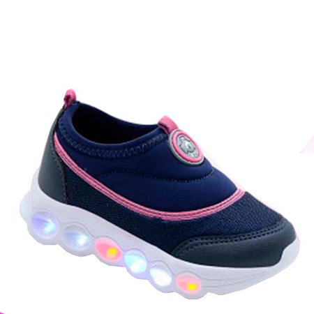 Tênis Infantil Menina luzinha de Led Marinho e Rosa Botinho