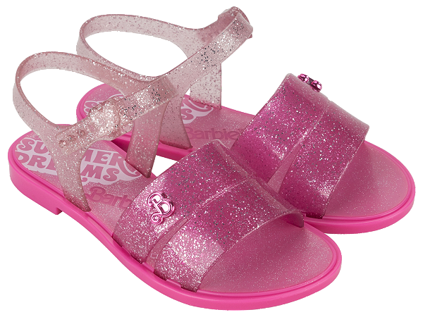 Sandália Infantil Menina Barbie Rainbow Rosa Glitter Grendene
