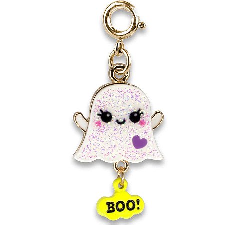 Pingente Infantil Menina Charm Fantasminha Dourado com Glitter Charm It