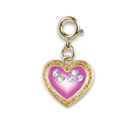 Pingente Infantil Menina Charm Coração Dourado com Brilhantes Charm It