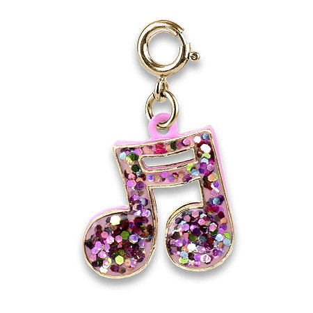 Pingente Infantil Menina Charm Nota Musical Dourado com Glitter