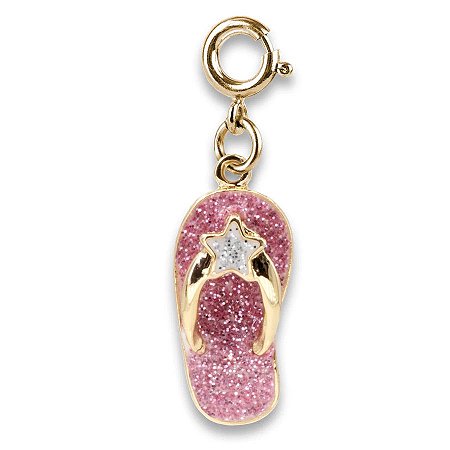 Pingente Infantil Menina Charm Chinelo Dourado com Glitter Charm It