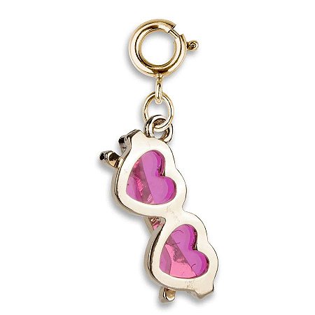 Pingente Infantil Menina Charm  Oculos de Sol Coração Dourado Charm It