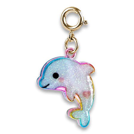 Pingente Infantil Menina Charm Golfinho Dourado com Glitter Charm It