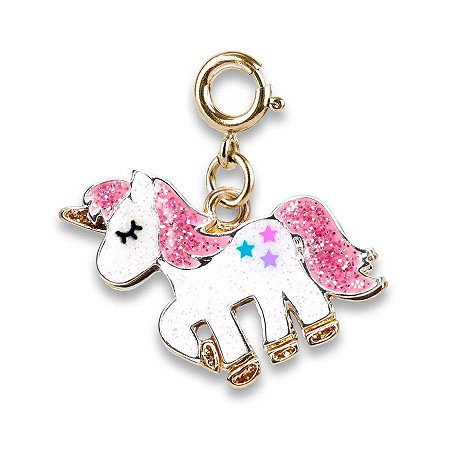 Pingente Infantil Menina Charm Unicórnio Dourado com Glitter Preço Charm It