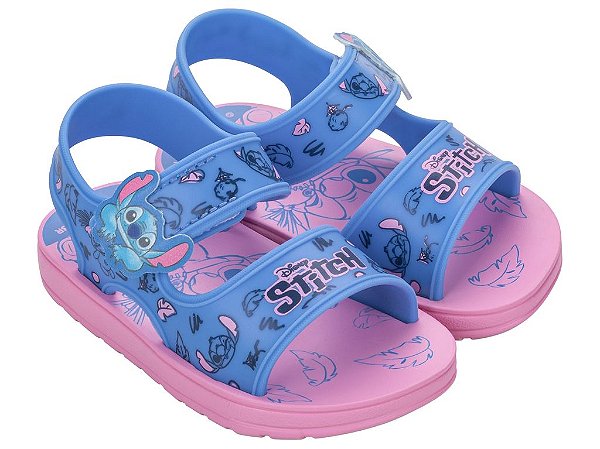 Sandália Infantil Papete Disney Diversão Stitch Rosa e Azul Grendene Kids