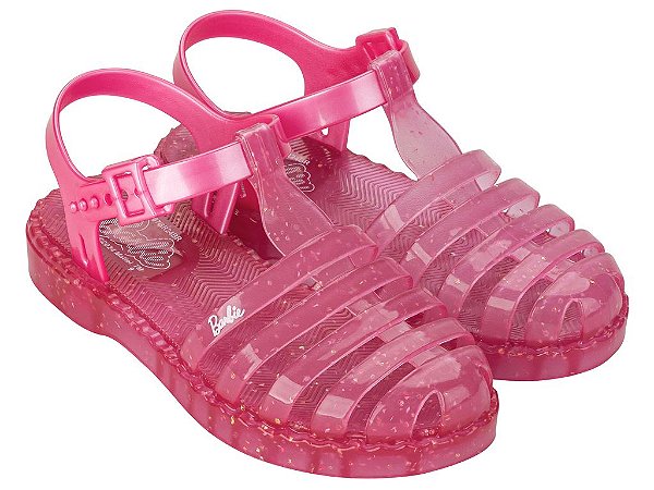 Sandália Infantil Menina Barbie Duo Aranha Rosa Fluor Glitter Grendene Kids