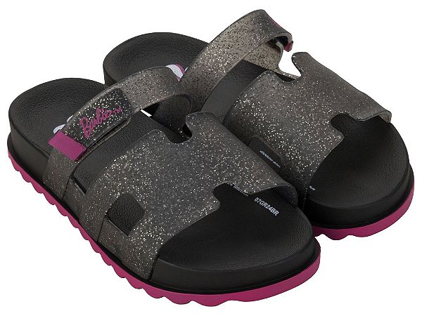 Sandália Infantil Menina Barbie Glam Slide Preto Grendene Kids