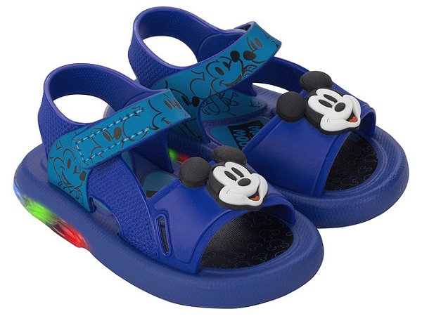 Sandália de Bebê Disney Mickey Led Azul Grendene Kids