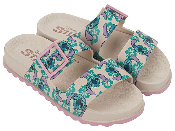 Sandália Slide Menina Stitch Summer Grendene Kids Bege Rosa