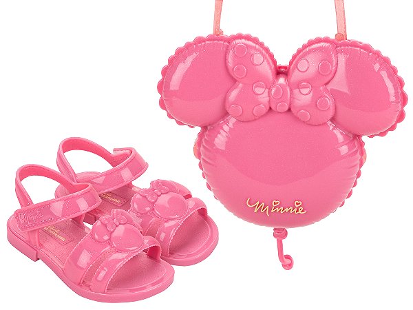 Sandália Baby Menina Minnie Pop Com Bolsa Grendene Kids Rosa