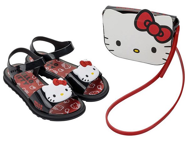 Sandália Infantil Menina + Bolsa da Hello Kitty Grendene Kids Preta ou Rosa