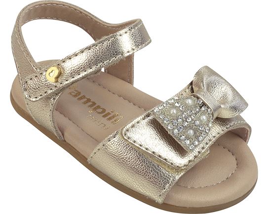 Sandália de Bebê Menina Dourada com Laço, Strass e Pérola Pampili