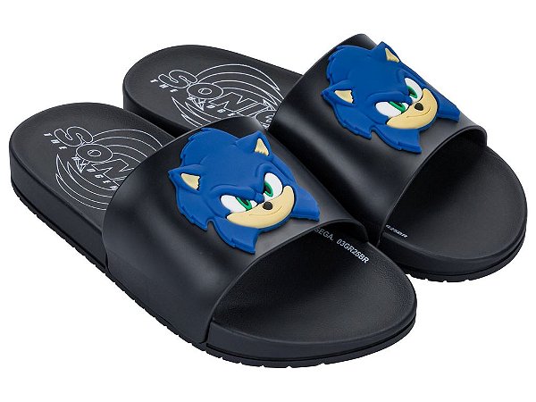Chinelo Infantil Menino Slide Grendene Kids Sonic Preto Azul
