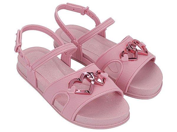 Sandália Infantil Menina Grendha Bela Elos de Amor Rosa Ou Preta