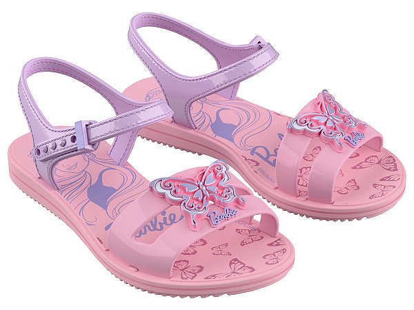 Sandália Rasteira Menina Infantil Barbie Bella Grendene Kids Rosa Lilás ou Preto Vidro