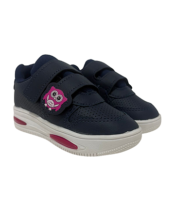 Tênis Infantil De Led Menina Marinho e Pink Coruja Minipé