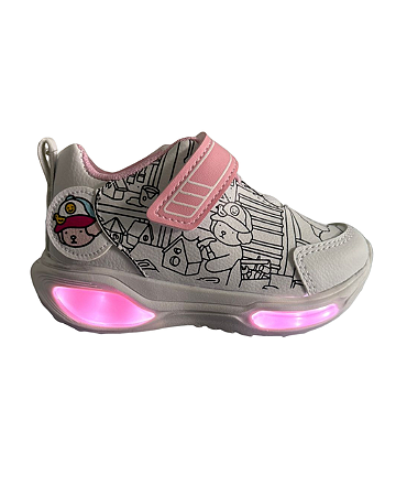 Tênis Infantil Minipé Bobbie Goods com Led para Colorir + 5 Canetinhas Branco e Rosa