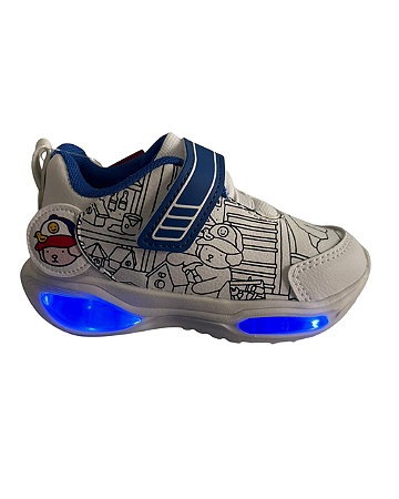 Tênis Infantil Minipé Bobbie Goods com Led para Colorir + 5 Canetinhas Branco e Azul