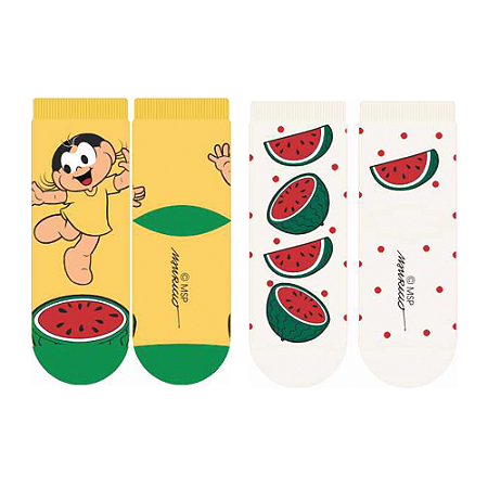 Kit 2 Pares Meia Soquete Infantil Turma da Mônica Tamanhos 23 a 38