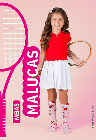 Meia Maluca 3/4 Infantil 3D Algodão Hello Kitty Cia da Meia Rosa Ou Azul