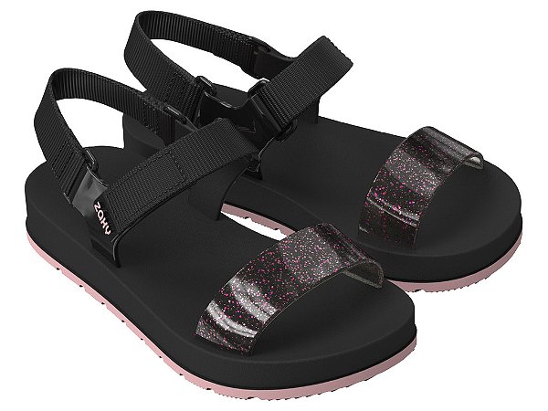 Sandália Papete Zaxy Way Menina Preto Glitter ou Rosa Sorvete Glitter