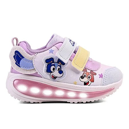 Tênis Infantil Menina Com Luzinha Cachorrinhos Mini-Pé Rosa