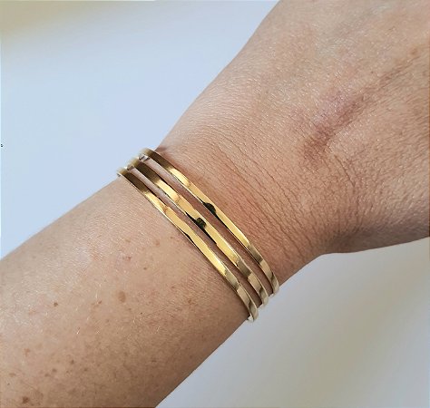 Pulseira (Bracelete)3 fios retos folheado a ouro 18k