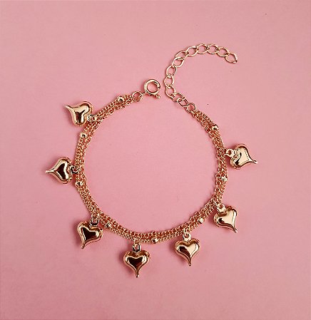 Pulseira dupla com corações folheada a ouro 18k