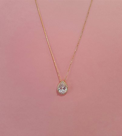 Gargantilha gota de zircônia folheada a ouro 18k