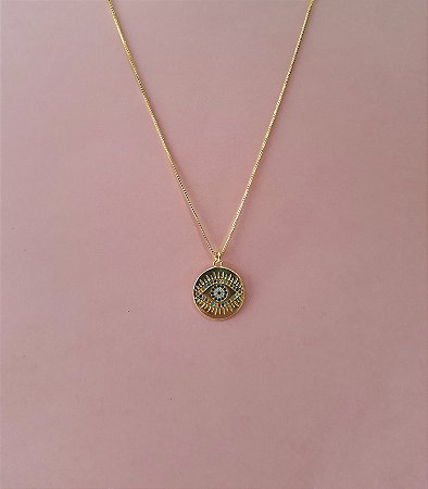 Colar pingente  olho que tudo vê folheado a ouro 18k