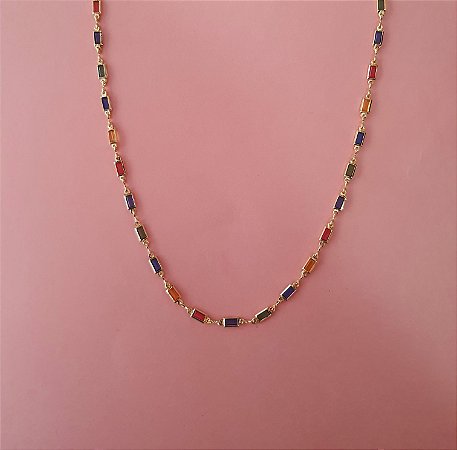 Choker com pedras coloridas folheada a ouro 18k