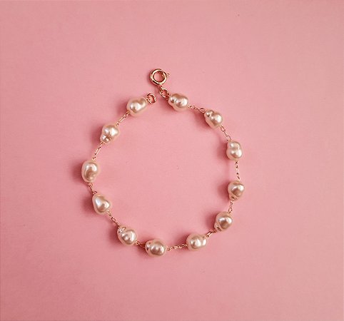 PULSEIRA PÉROLAS BARROCAS FOLHEADA A OURO 18K
