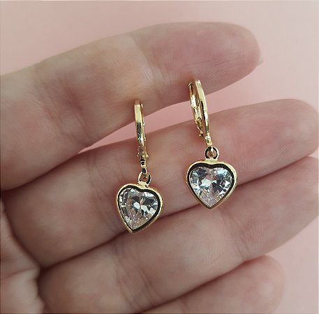 BRINCO ARGOLA CLIC G CORAÇÃO ZIRCÔNIA FOLHEADO A OURO 18K