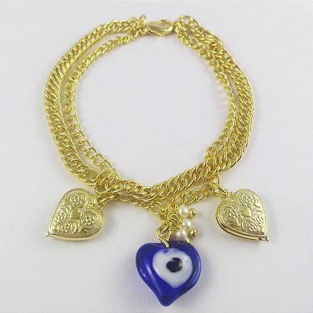 Pulseira olho grego com corações (Pul000192)