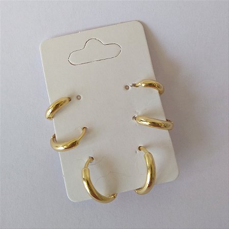 Kit 3 argolinhas lisas folheado a ouro 18k