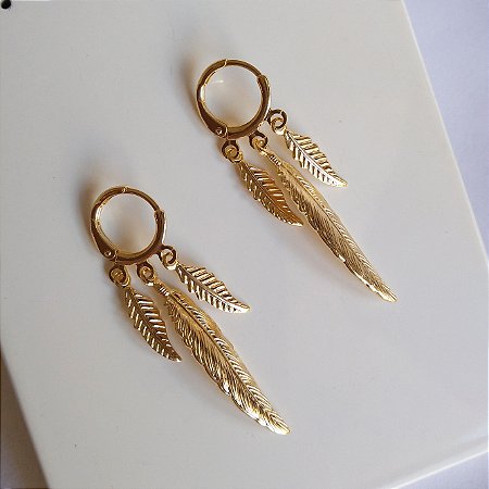 Brinco pena e folhas ( Br000301)