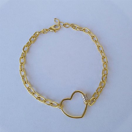 Pulseira de elos com coração vazado (Pul000545)