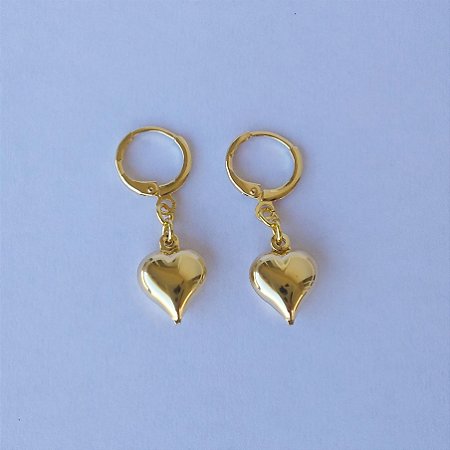 Brinco com coração folheado no ouro18k ( Br000356)