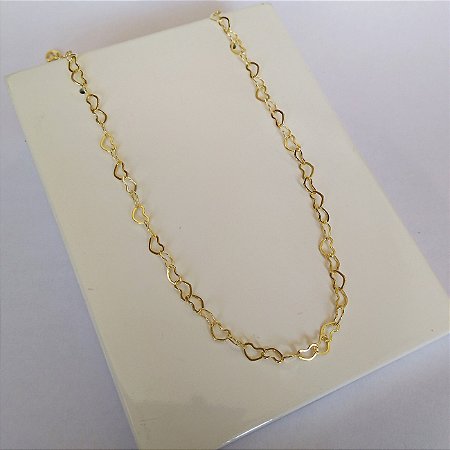 Colar longo  elos de corações 70cm folheado a ouro 18k
