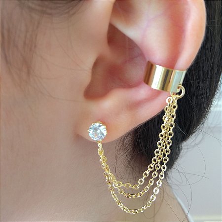 Brinco 3 correntes com piercing fake ( Br000123)