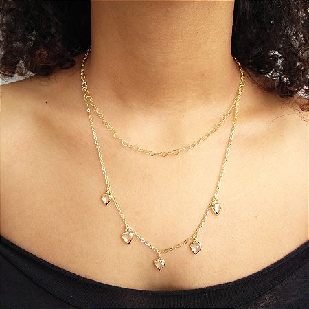 Colar duplo com corações folheado a ouro 18k