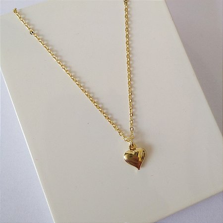 Colar coração liso folheado a ouro 18k