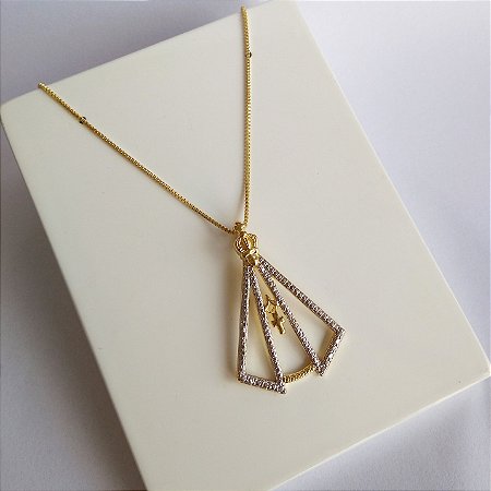 Colar Nossa Senhora Aparecida vazada folheado a ouro 18k