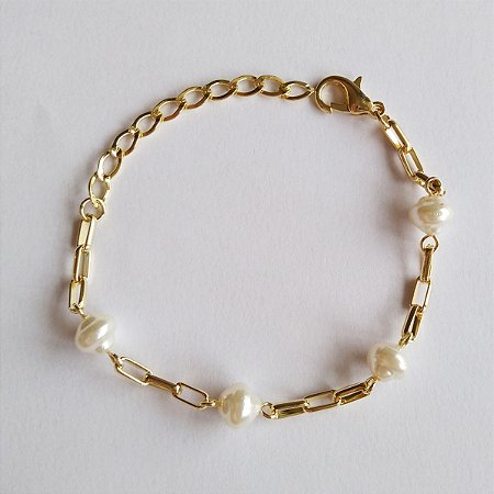 Pulseira de elos com pérolas barrocas folheada a ouro18k