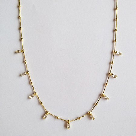 Colar de zircônias intercaladas com bolinhas folheada a ouro 18k